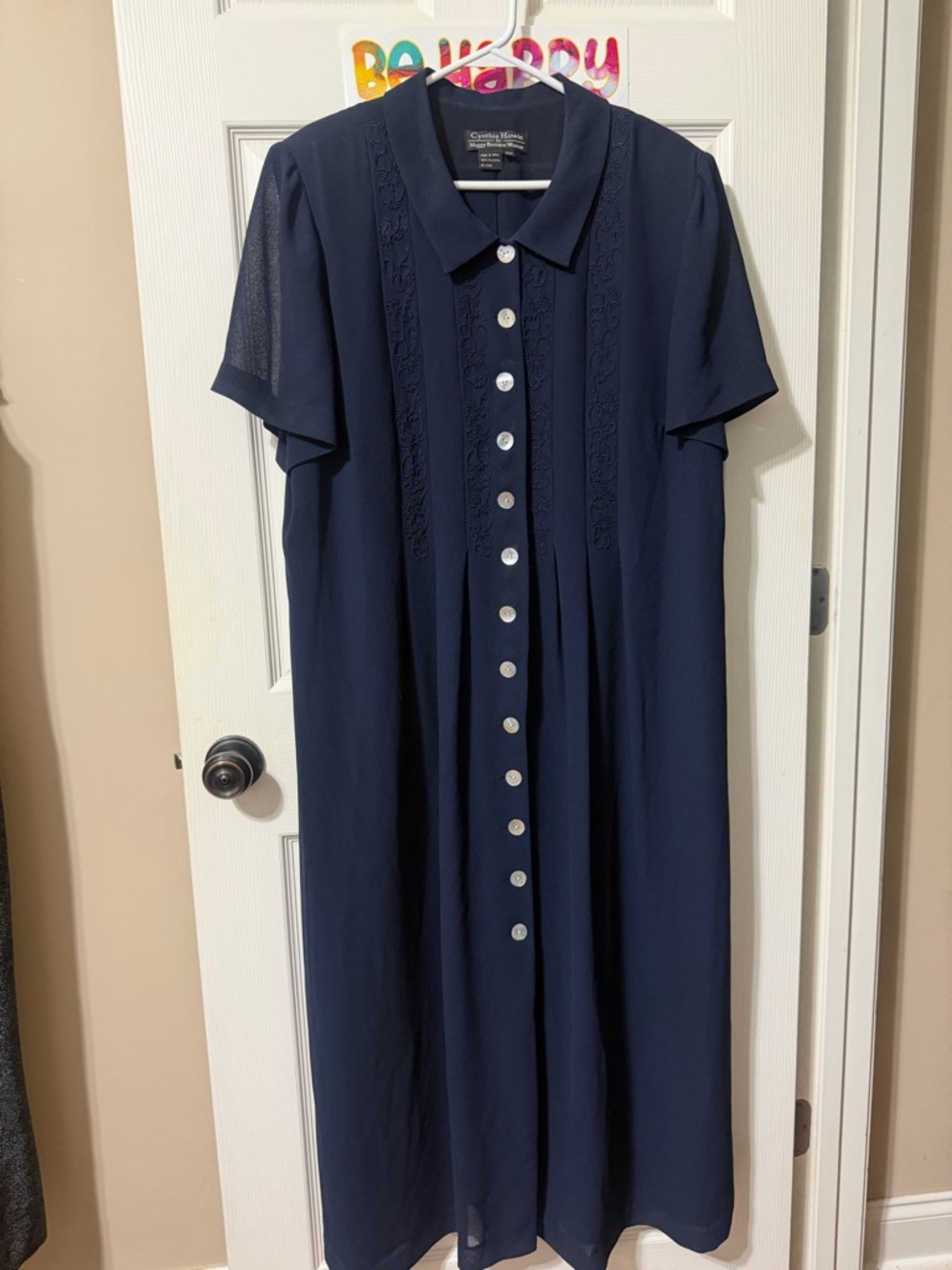 Cynthia Rowley Navy Button-Front Short-Sleeve Maxi Dress